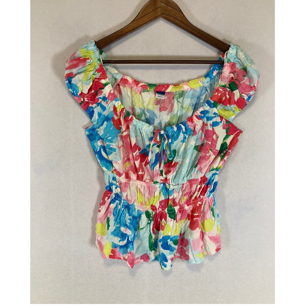 Cottagecore Old Navy Womens Size Medium Multicolor Floral Smocked Peplum Top